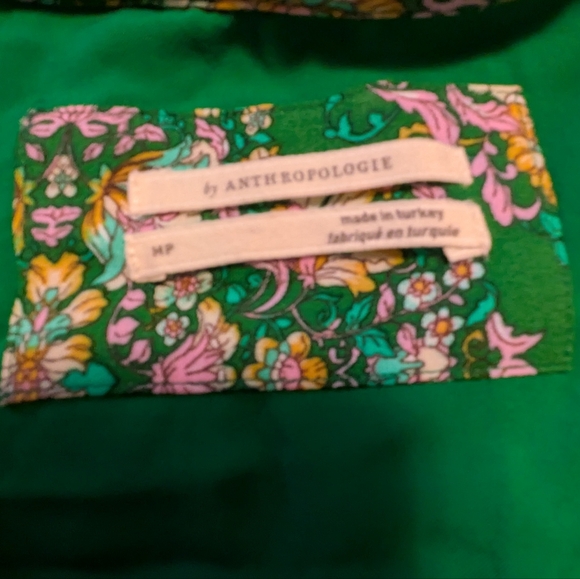 Anthropologie Green Floral Long Sleeve Dress Size Medium Petite - Picture 4 of 6